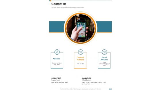 Company Development Proposal Contact Us One Pager Sample Example Document