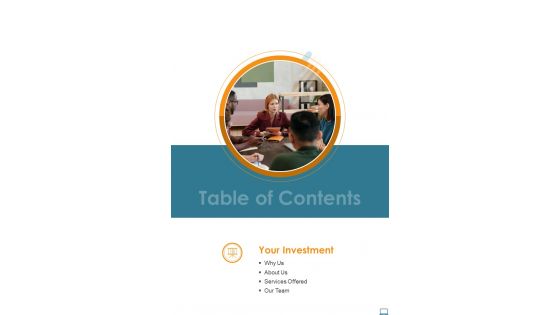 Company Development Proposal For Table Of Contents One Pager Sample Example Document