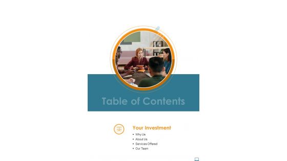 Company Development Proposal For Table Of Contents One Pager Sample Example Document Company Development Proposal For Table Of Contents One Pager Sample Example Document