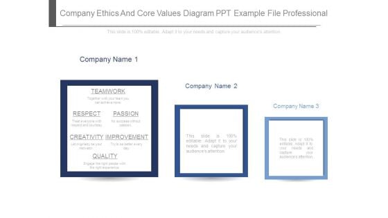 Company Ethics And Core Values Diagram Ppt Example File Professional