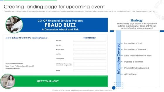 Company Event Communication Creating Landing Page For Upcoming Event Portrait PDF Company Event Communication Creating Landing Page For Upcoming Event Portrait PDF
