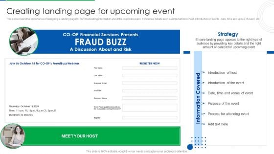 Company Event Communication Creating Landing Page For Upcoming Event Portrait PDF