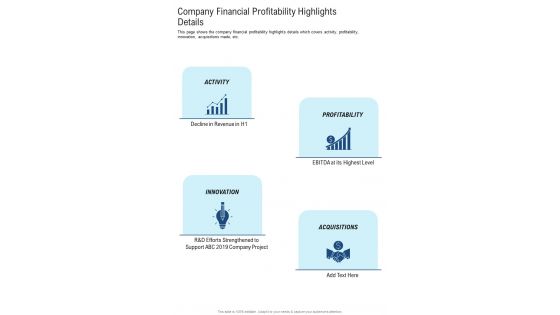 Company Financial Profitability Highlights Details One Pager Documents Company Financial Profitability Highlights Details One Pager Documents