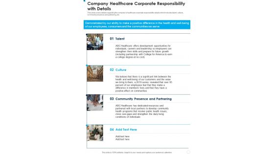 Company Healthcare Corporate Responsibility With Details One Pager Documents Company Healthcare Corporate Responsibility With Details One Pager Documents