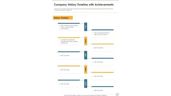 Company History Timeline With Achievements One Pager Documents