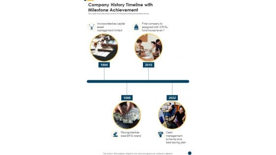 Company History Timeline With Milestone Achievement One Pager Documents Company History Timeline With Milestone Achievement One Pager Documents