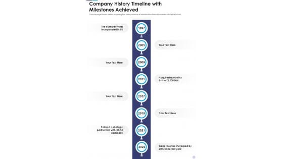 Company History Timeline With Milestones Achieved Template 186 One Pager Documents Company History Timeline With Milestones Achieved Template 186 One Pager Documents