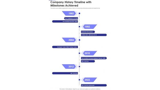 Company History Timeline With Milestones Achieved Template 218 One Pager Documents