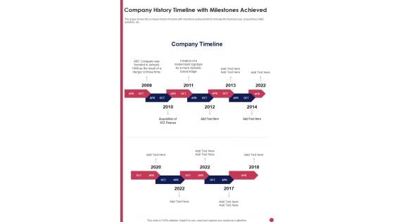 Company History Timeline With Milestones Achieved Template 272 One Pager Documents Company History Timeline With Milestones Achieved Template 272 One Pager Documents