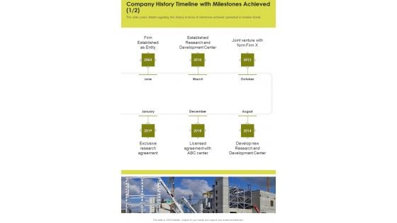 Company History Timeline With Milestones Achieved Template 35 One Pager Documents