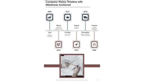 Company History Timeline With Milestones Achieved Template 3 One Pager Documents