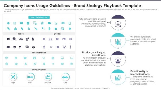 Company Icons Usage Guidelines Brand Strategy Playbook Template Information PDF