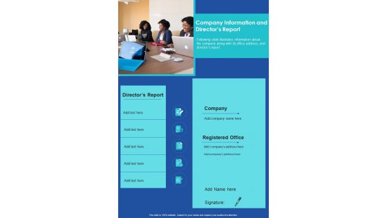 Company Information And Directors Report One Pager Documents