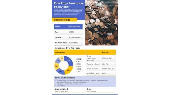 Company Insurance Policy Brief One Pager PDF Document PPT Template Company Insurance Policy Brief One Pager PDF Document PPT Template