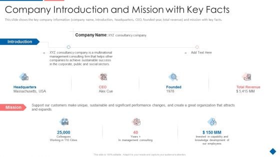 Company Introduction And Mission With Key Facts Elements PDF