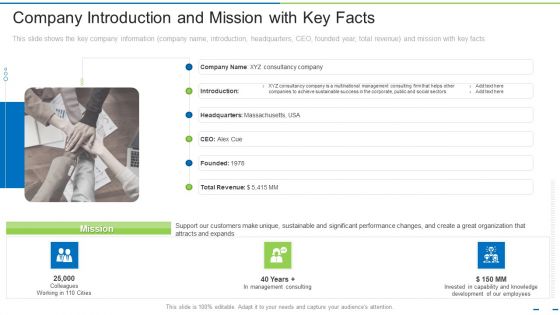 Company Introduction And Mission With Key Facts Ppt Summary Themes PDF