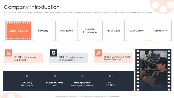 Company Introduction Film Media Company Profile Ppt PowerPoint Presentation Pictures Portfolio PDF