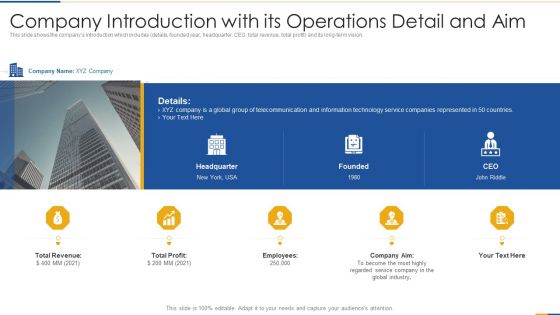 Company Introduction With Its Operations Detail And Aim Portrait PDF