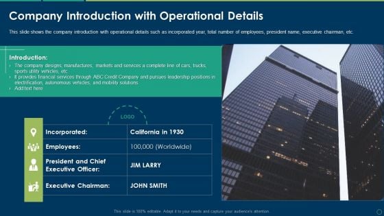 Company Introduction With Operational Details Ppt Summary Templates PDF