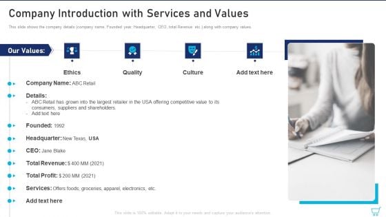 Company Introduction With Services And Values Ppt Ideas Layout PDF