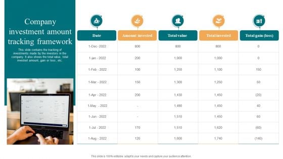 Company Investment Amount Tracking Framework Graphics PDF