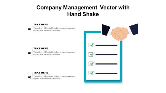 Company Management Vector With Hand Shake Ppt PowerPoint Presentation Gallery Templates PDF