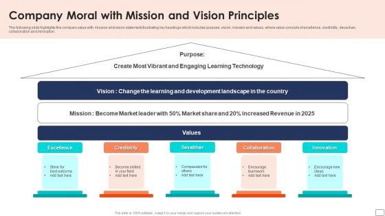 Company Moral With Mission And Vision Principles Ppt Model Samples PDF