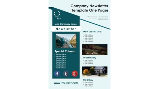 Company Newsletter Template One Pager PDF Document PPT Template