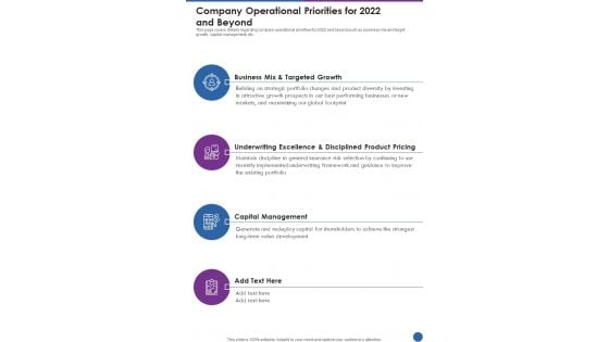 Company Operational Priorities For 2022 And Beyond One Pager Documents Company Operational Priorities For 2022 And Beyond One Pager Documents