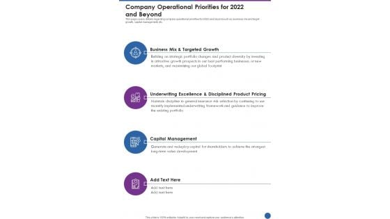 Company Operational Priorities For 2022 And Beyond One Pager Documents