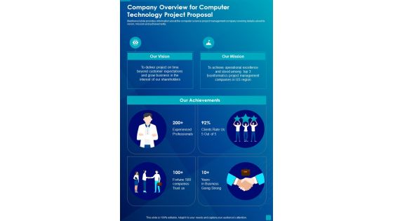 Company Overview For Computer Technology Project Proposal One Pager Sample Example Document Company Overview For Computer Technology Project Proposal One Pager Sample Example Document