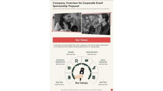 Company Overview For Corporate Event Sponsorship Proposal One Pager Sample Example Document