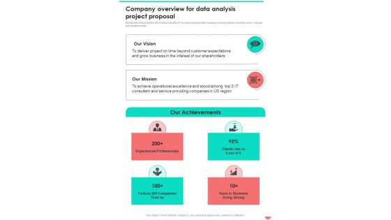 Company Overview For Data Analysis Project Proposal One Pager Sample Example Document