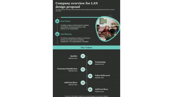 Company Overview For LAN Design Proposal One Pager Sample Example Document