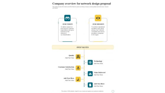 Company Overview For Network Design Proposal One Pager Sample Example Document