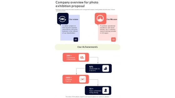 Company Overview For Photo Exhibition Proposal One Pager Sample Example Document Company Overview For Photo Exhibition Proposal One Pager Sample Example Document