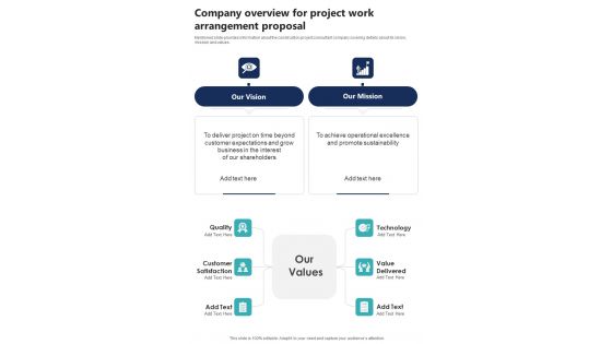 Company Overview For Project Work Arrangement Proposal One Pager Sample Example Document Company Overview For Project Work Arrangement Proposal One Pager Sample Example Document