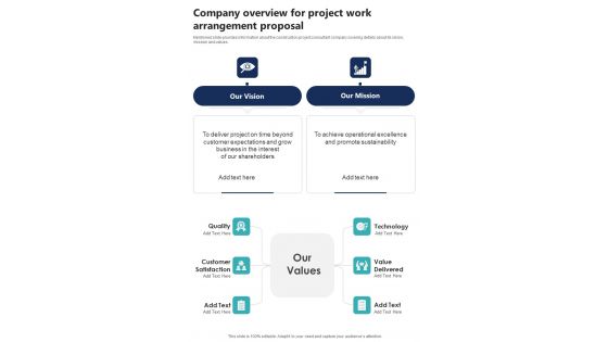 Company Overview For Project Work Arrangement Proposal One Pager Sample Example Document