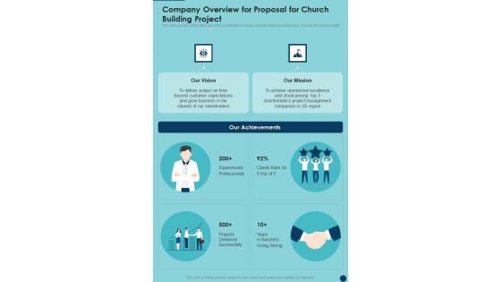 Company Overview For Proposal For Church Building Project One Pager Sample Example Document Company Overview For Proposal For Church Building Project One Pager Sample Example Document