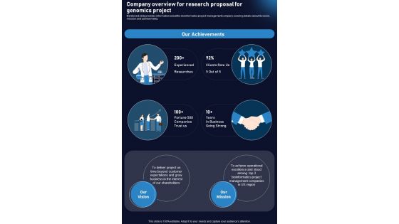 Company Overview For Research Proposal For Genomics Project One Pager Sample Example Document