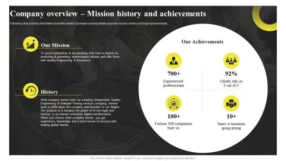 Company Overview Mission History And Achievements Sample Asset Valuation Summary Infographics PDF