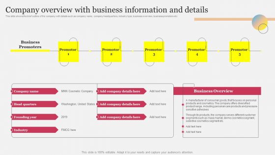 Company Overview With Business Information And Details Ppt File Shapes PDF