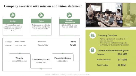 Company Overview With Mission And Vision Statement Effective Planning For Monetary Summary PDF