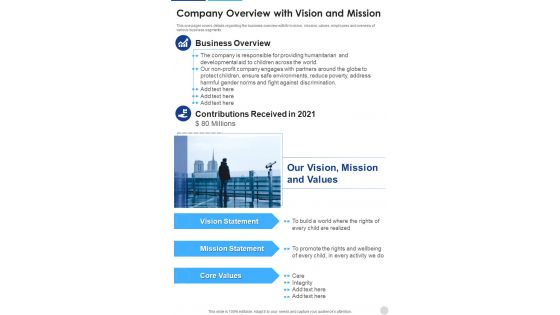 Company Overview With Vision And Mission One Pager Documents