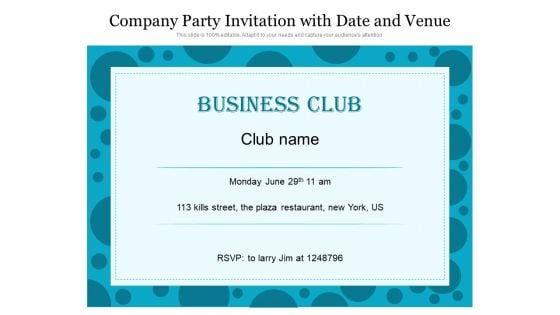 Company Party Invitation With Date And Venue Ppt PowerPoint Presentation Gallery Rules PDF