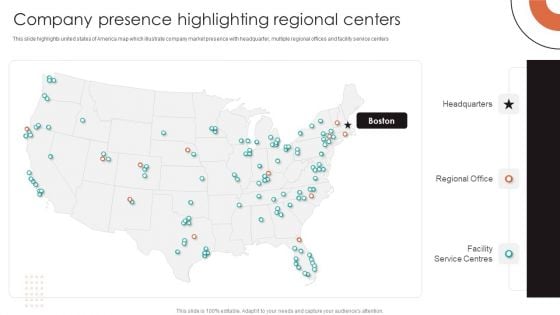 Company Presence Highlighting Regional Centers Mockup PDF