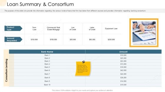 Company Process Handbook Loan Summary And Consortium Ppt Summary Portrait PDF