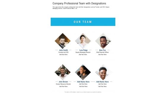 Company Professional Team With Designations One Pager Documents