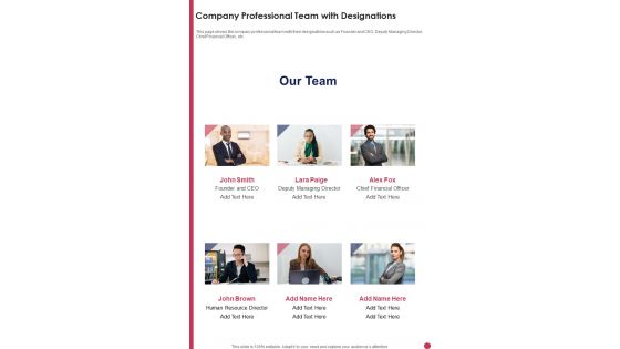 Company Professional Team With Designations Template 279 One Pager Documents