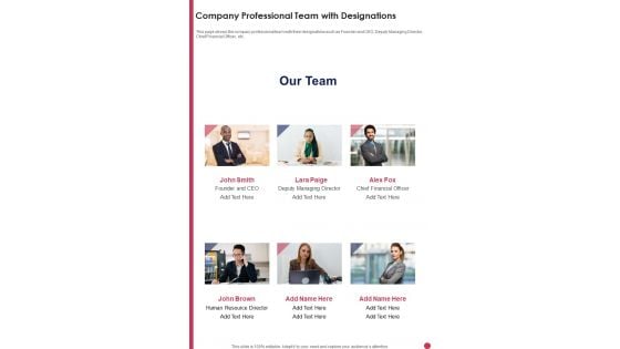 Company Professional Team With Designations Template 279 One Pager Documents Company Professional Team With Designations Template 279 One Pager Documents